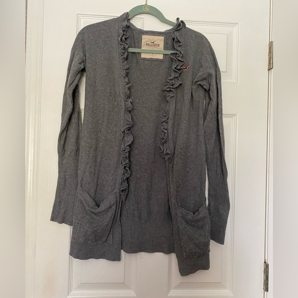 Hollister Charcoal Long Ruffle Cardigan